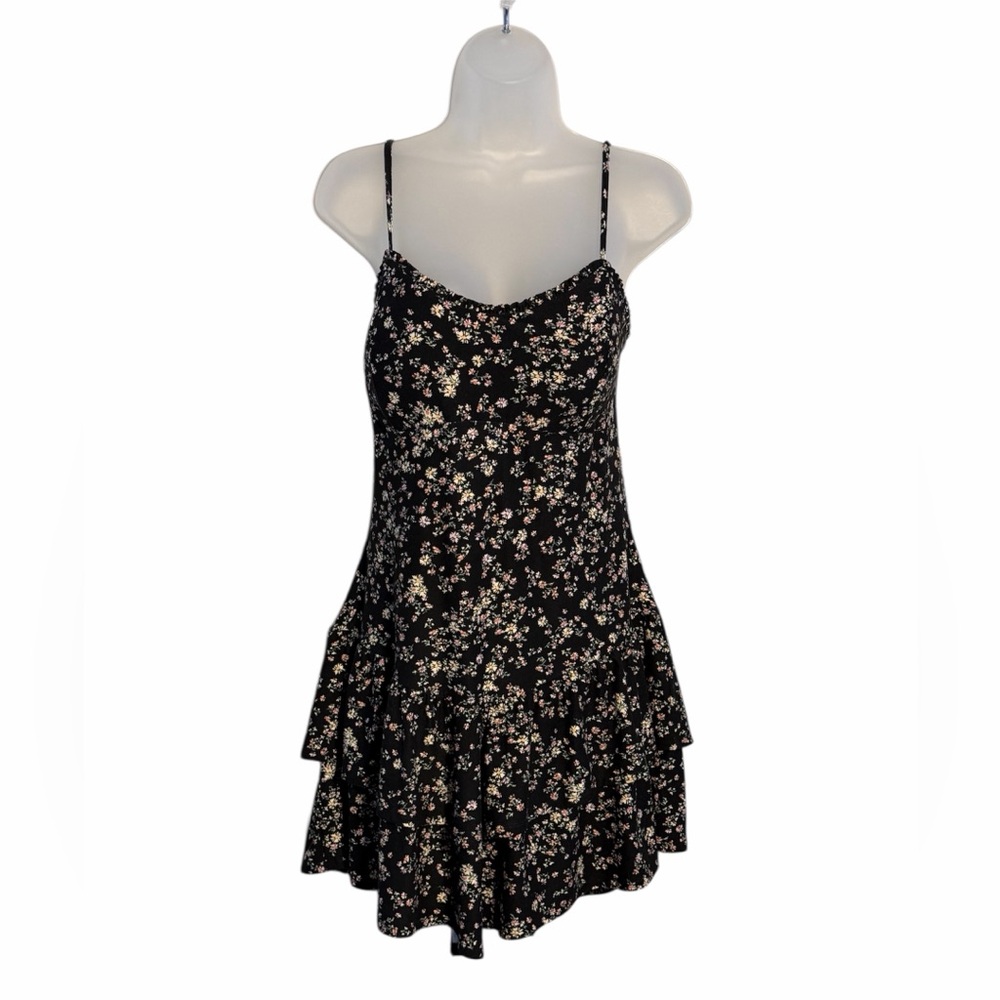 Black Floral Babydoll Mini Dress